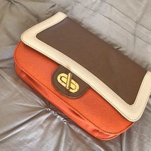 Cream and Orange Leather Clutch